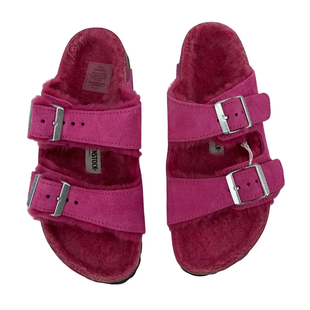 Birkenstock Arizona Shearling Suede Sandals Womens 36 Fuchsia Pink Slides